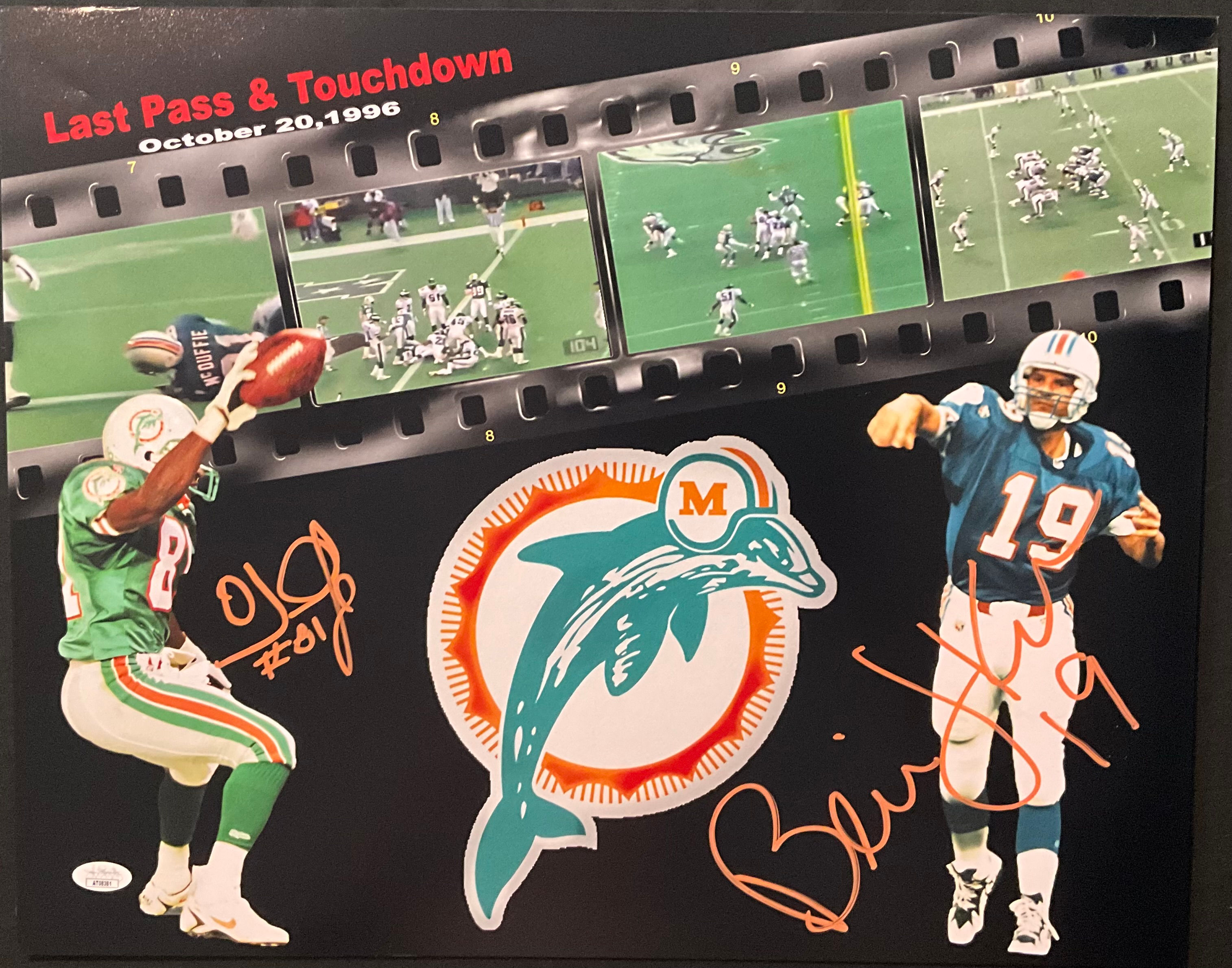 Bernie Kosar & OJ McDuffie Autographed 16x20 Miami Dolphins Photo (JSA)