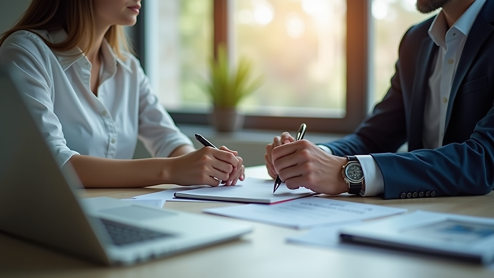 Eye-level view of a mortgage broker discussing loan options with a client