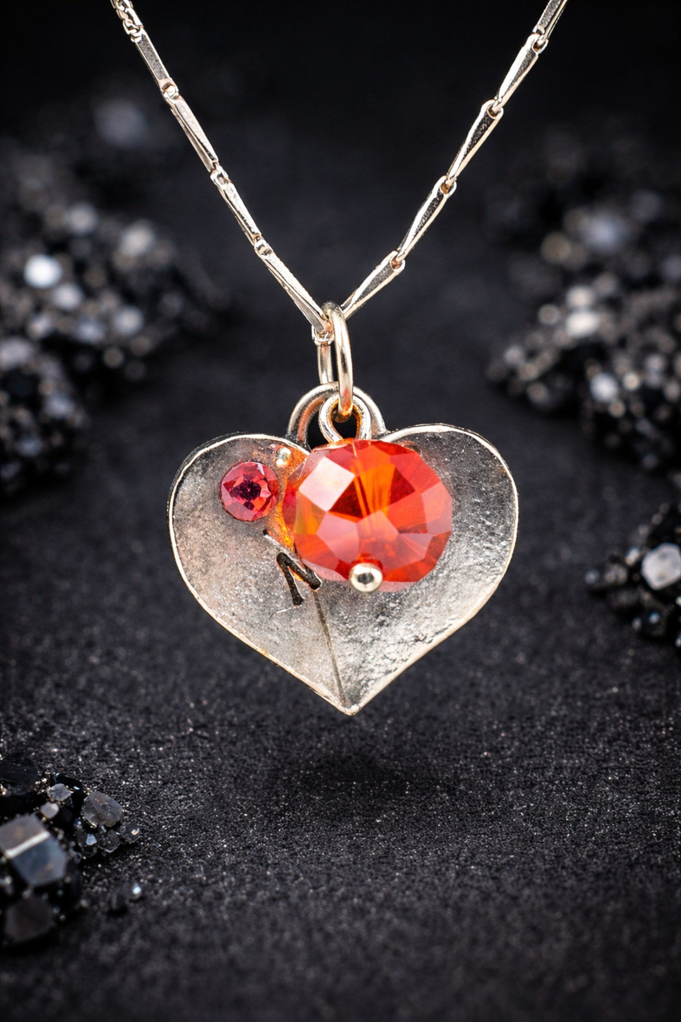 Silver Love Heart Mum Pendant P65 on a luxury background.