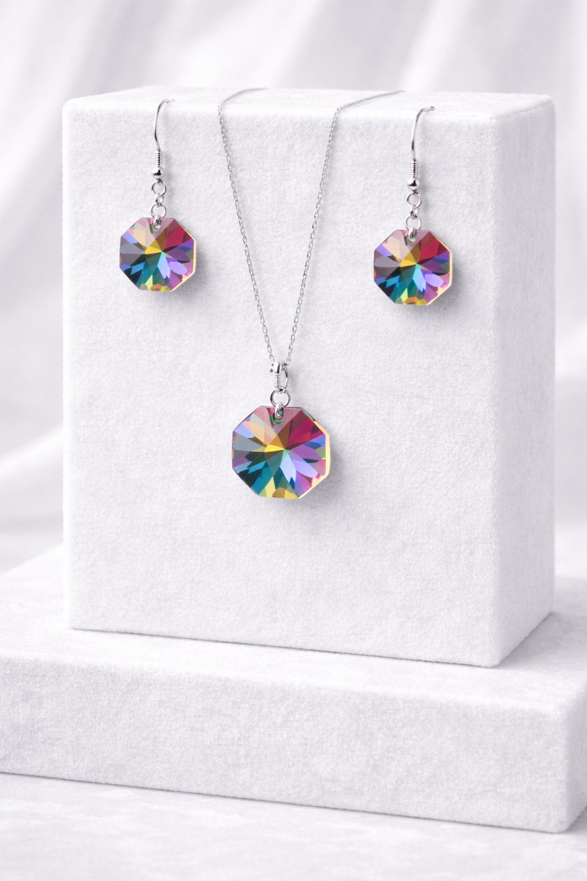 Multicoloured Beaded Pendant And Earring Set S20 S64 on a luxury background.