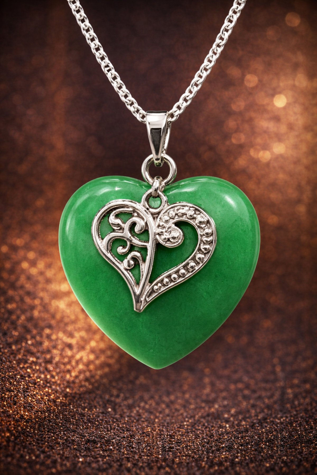 Jade Green Love Heart Pendant P80 on a luxury background.