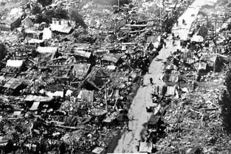 Aftermath of the 1970 Bhola cyclone from above