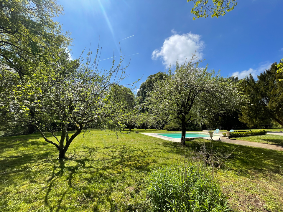 Piscine privée de la Villa Laubry entourée de pommiers, maison de charme à louer en Bourgogne / Private swimming pool at Villa Laubry surrounded by apple trees, charming country house rental in Burgundy