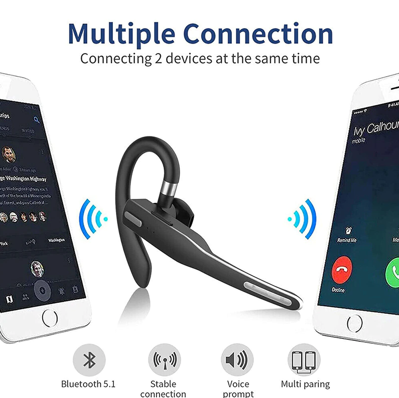 Thumbnail: Trucker Wireless Headset Bluetooth 5.1 Earpiece Dual Mic Earbud Noise Cancelling