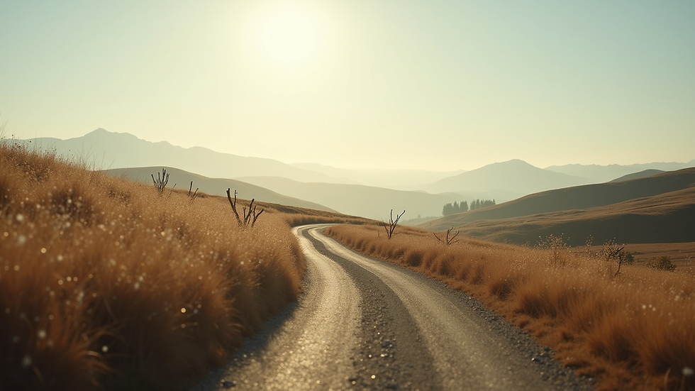 Eye-level view of a serene landscape with a winding path