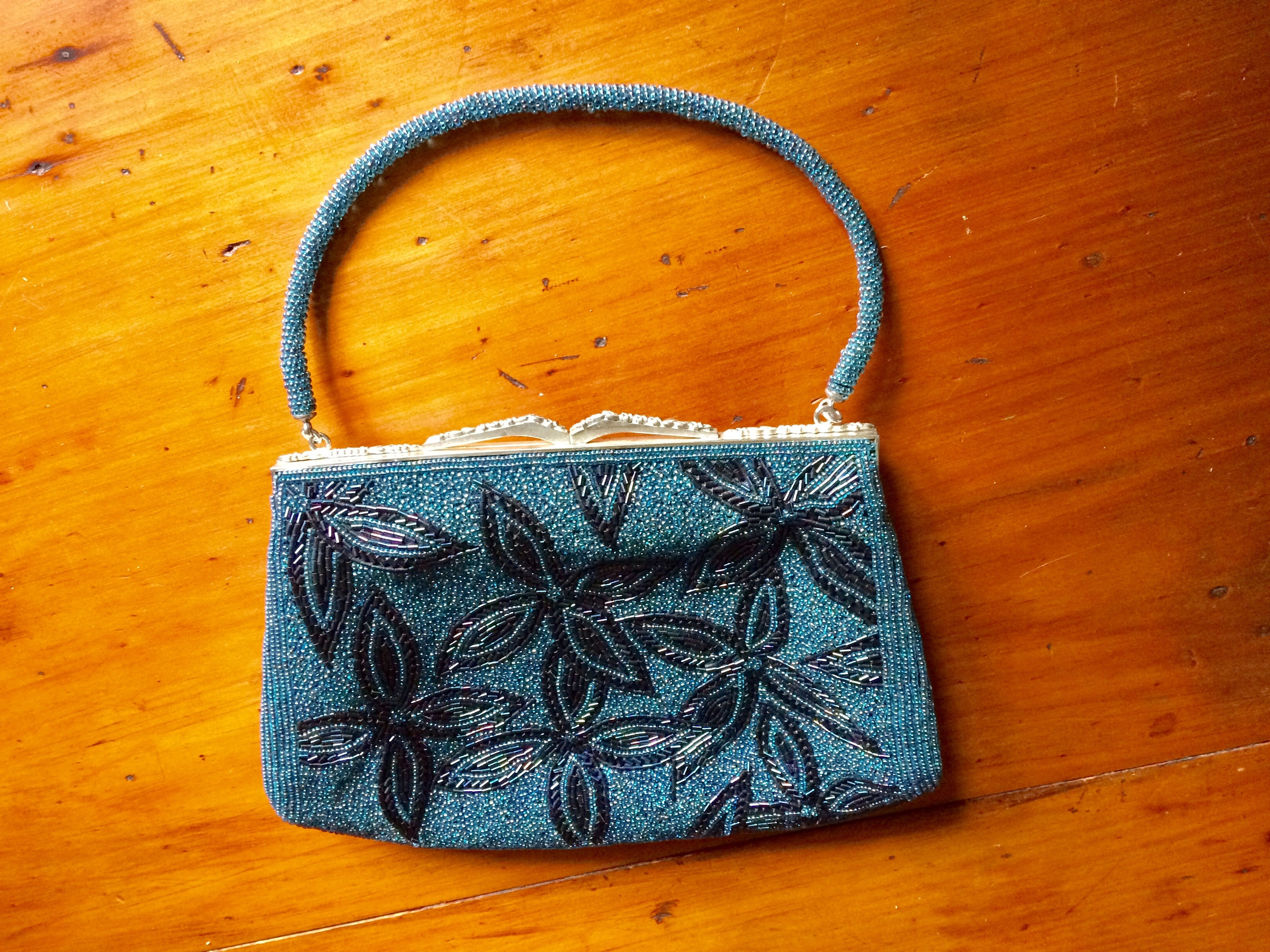 Blue beaded handbag