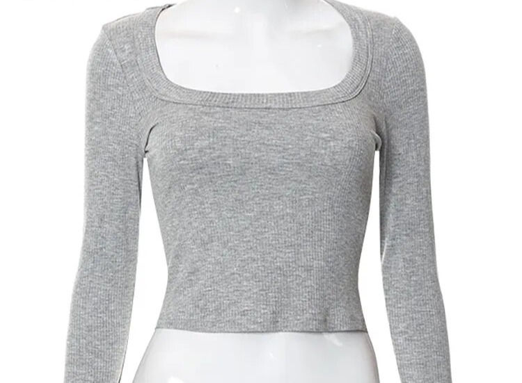 Thumbnail: Gray Crop Top Basic Long Sleeve 
