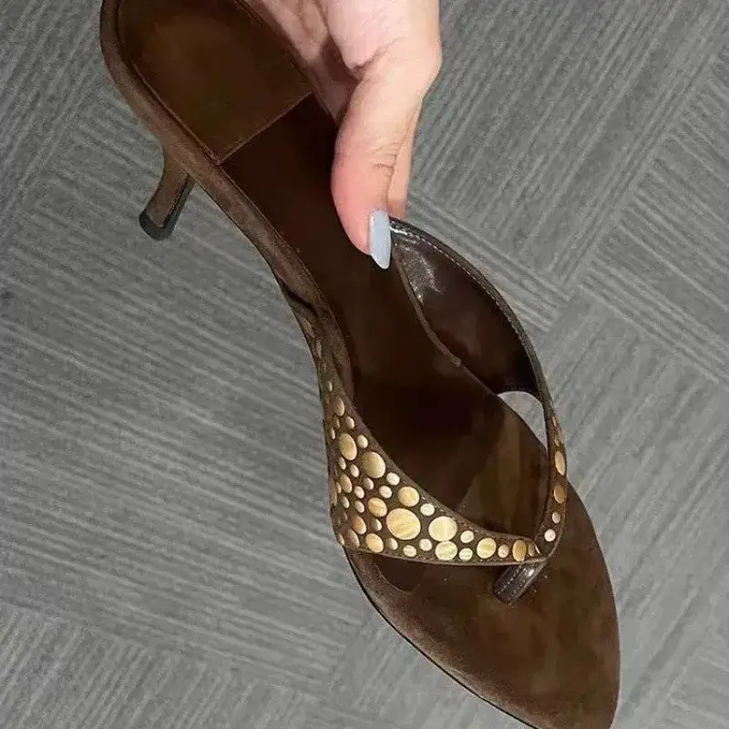 Studded Slip On Sandal Heels 