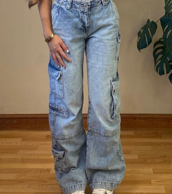 High Wait Denim Jean Cargos