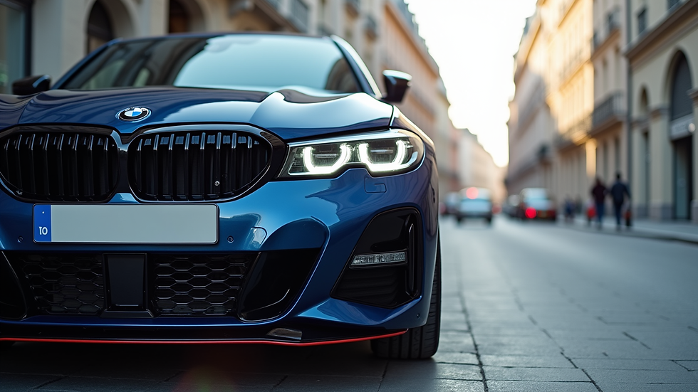 Eye-level view of a sleek BMW 3 Series with a new M Sport body kit installed
