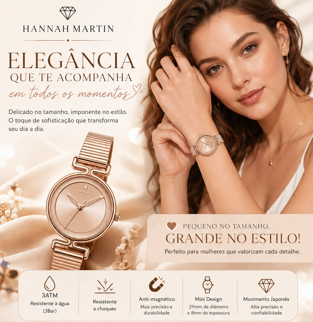 Relógio Feminino Hannah Martin 29mm – Elegância em Cada Detalhe