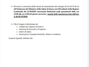 CORONAVIRUS "COPRIFUOCO", obbligo autocertificazione per gli spostamenti.