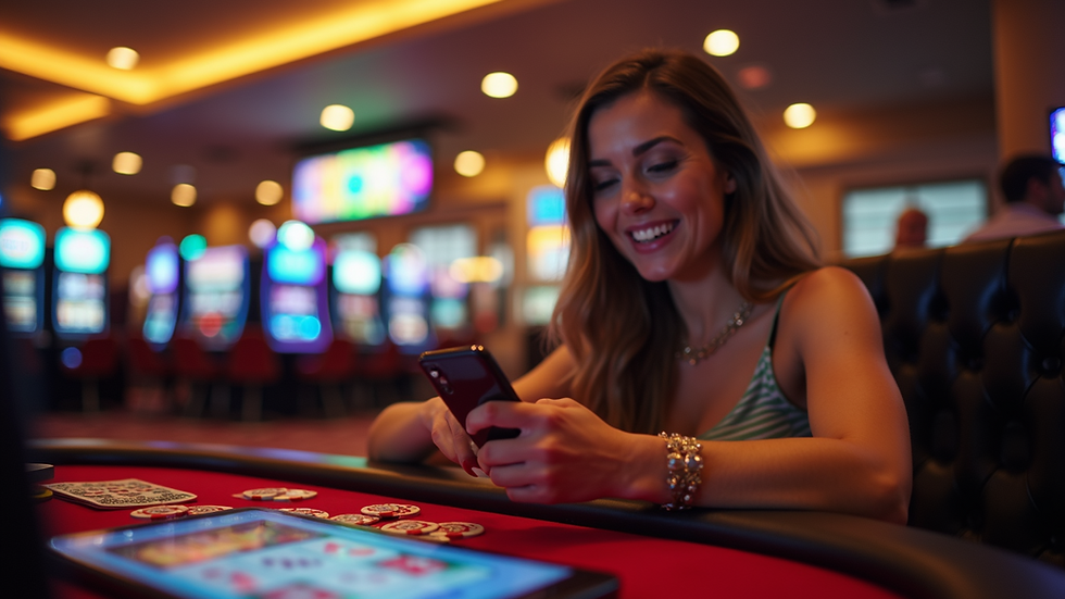 Eye-level view of a woman playing on a casino mobile app