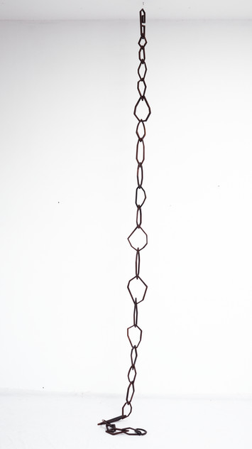 EXTENSION #3 Articulation of links made of demolition wood, manually made, irregular in shape, which 
move in space and spread across the floor.