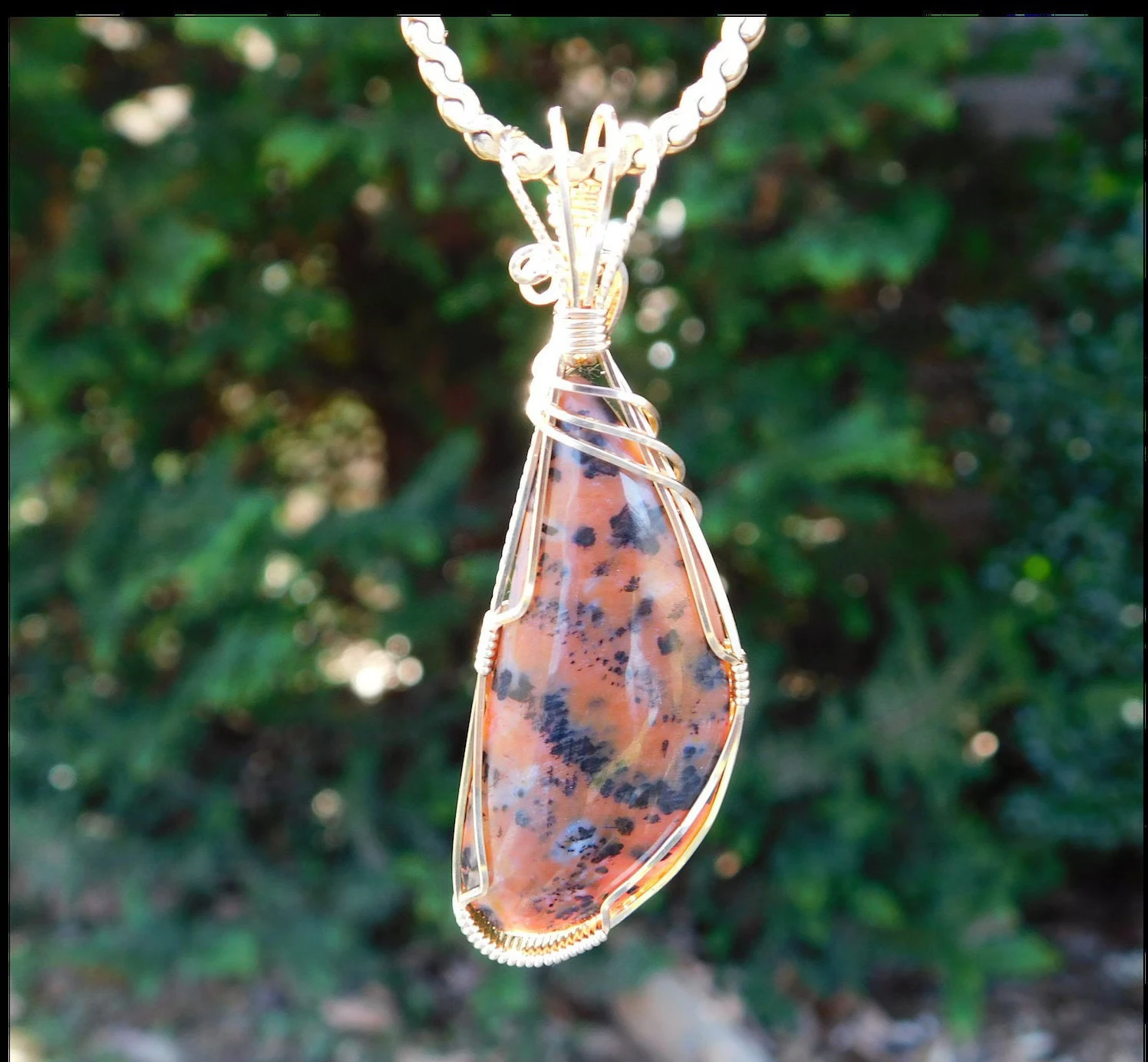 Gold Wrapped Cheetah Agate Pendate