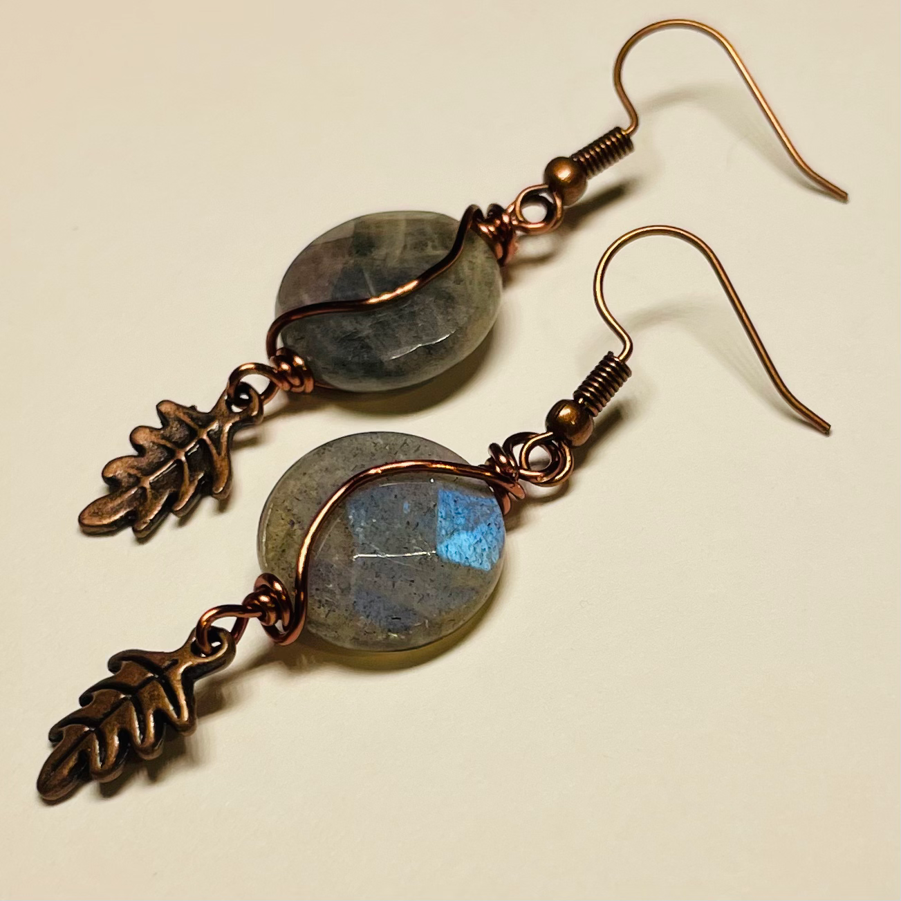 Labradorite & Antique Copper Oak Earrings