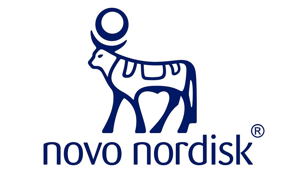 Blue stylized bull logo with a circle on its back, above the text "novo nordisk" on a white background.