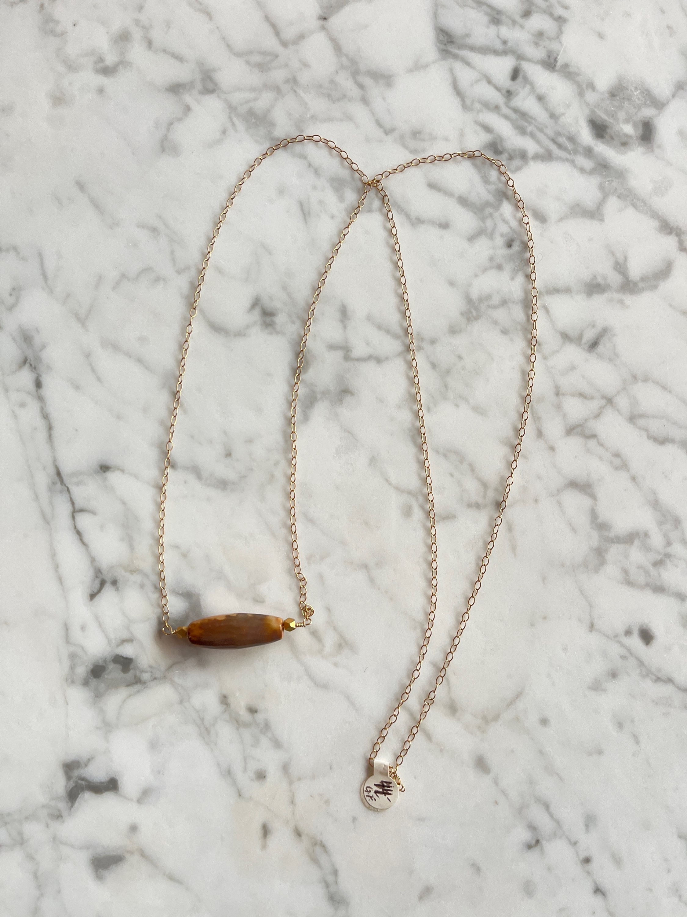 Handmade Necklace-Brown Agate w/Gold Filled Chain