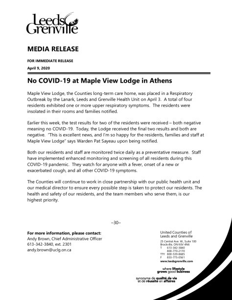 Positive News From Maple View Lodge In Athens 4 Residents Test Negative For Covid 19