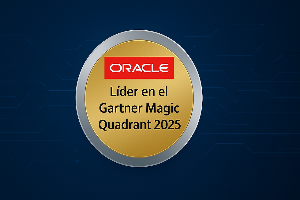 Fuente: imagen generada con IA DE ChatGPT, representando el reconocimiento de Oracle como líder en el Gartner Magic Quadrant 2025.