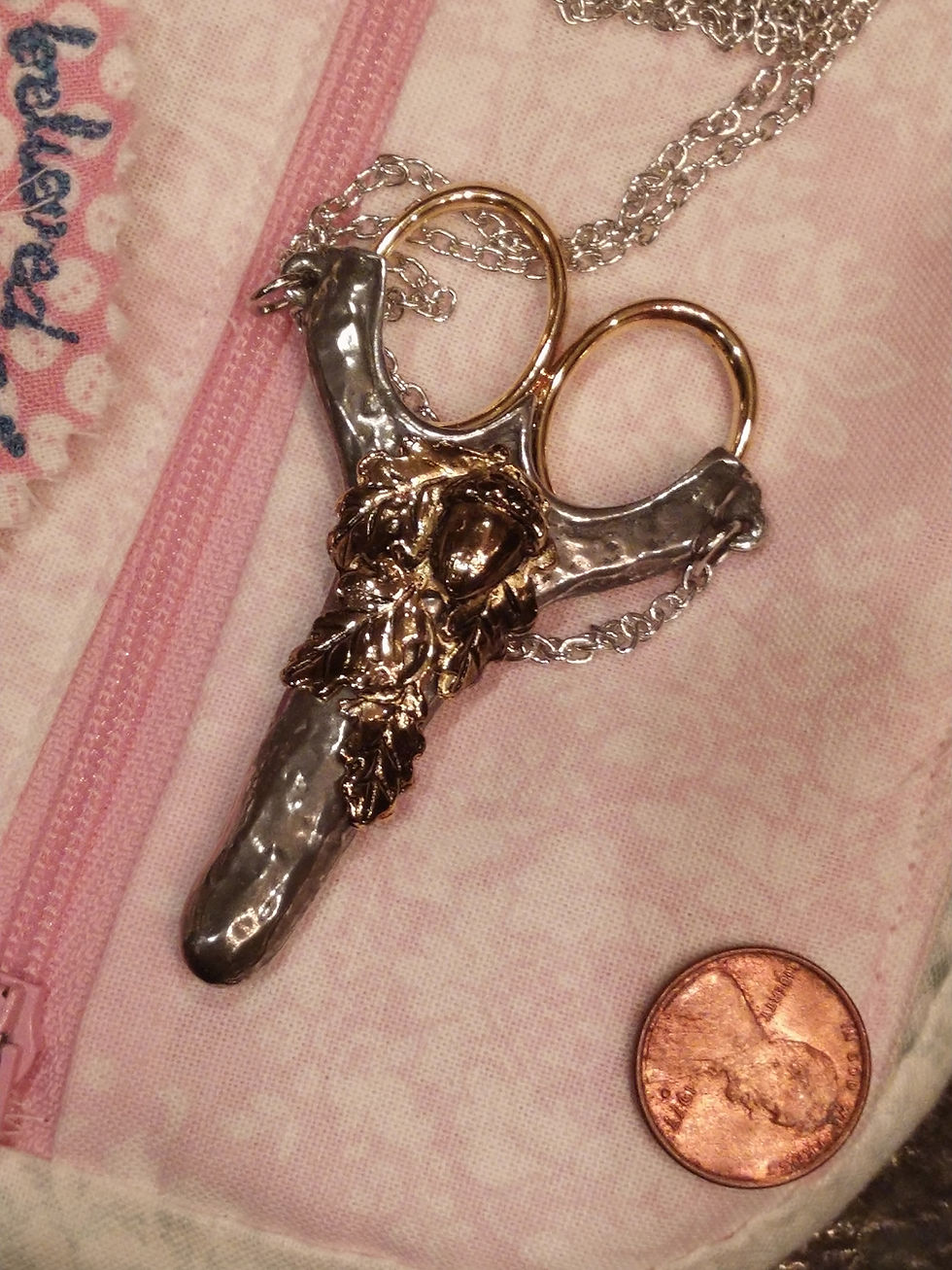 Thumbnail: English Oak Chatelaine with Etui Scissors 2 3/4"