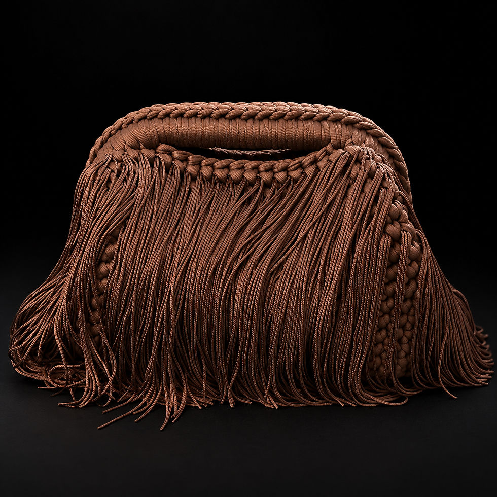 Espresso brown handmade crochet Fringe Dumplin handbag