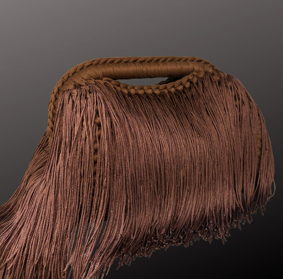 Espresso Fringe Dumplin with cascading crochet fringe