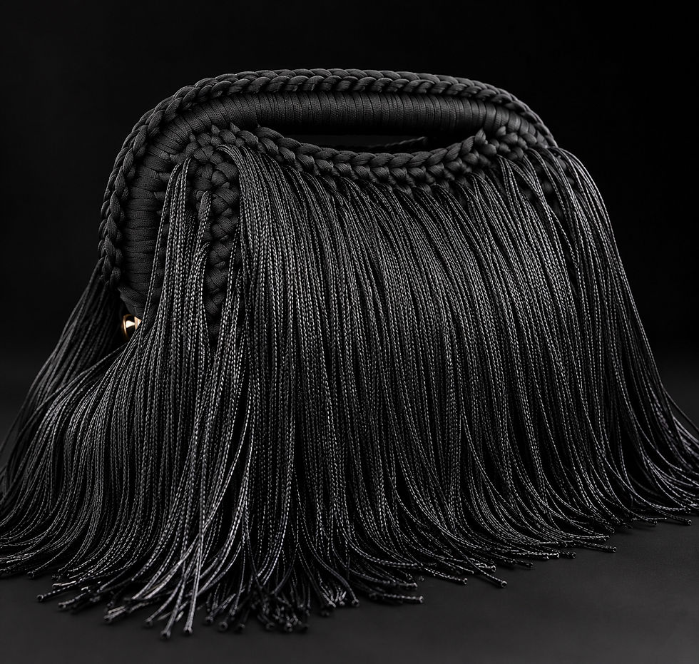 Black handmade crochet Fringe Dumplin handbag