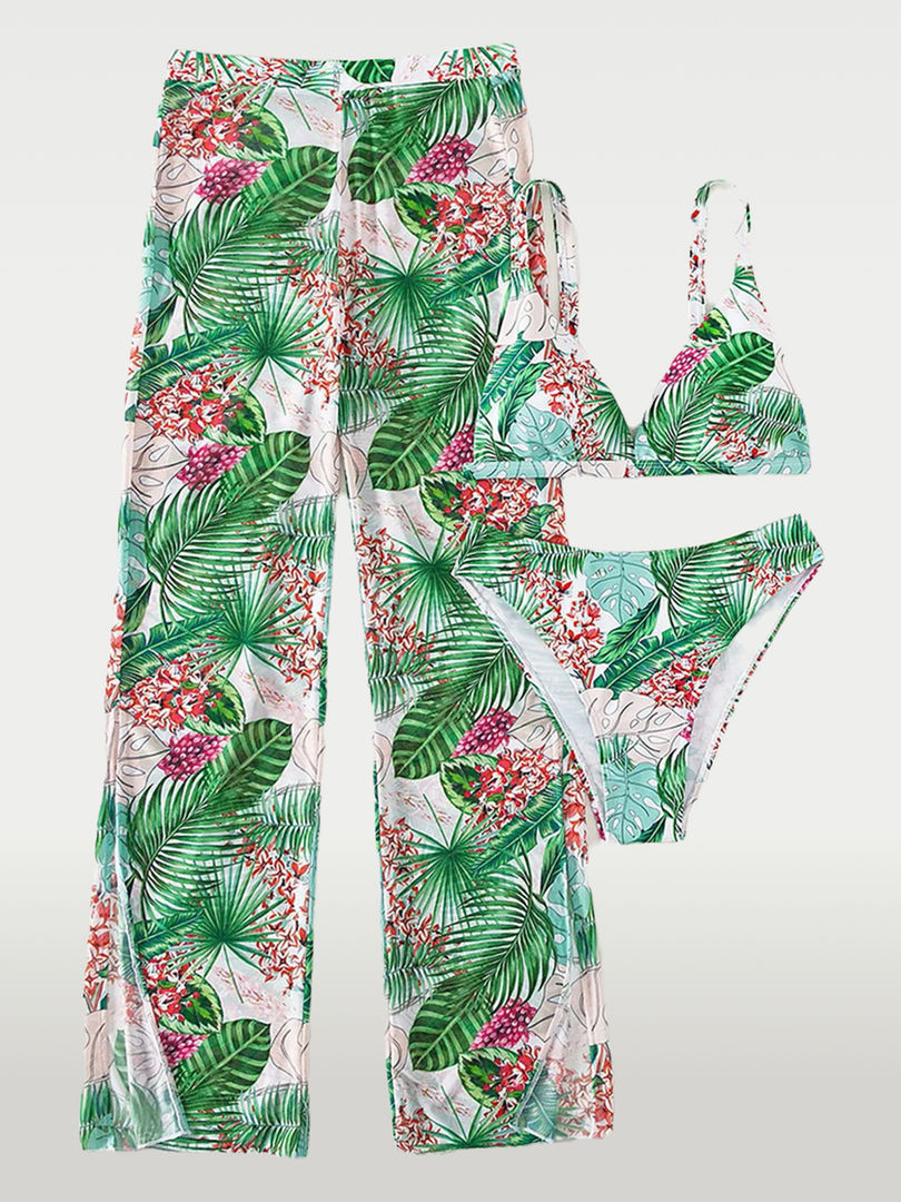 Cusuti Tropical Leaf Print Swimsuit Cover Up Beach Pants