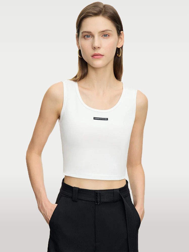 Polyester Garment with Slim Fit Letter Print O-Neck Cami Tank Tops Fall