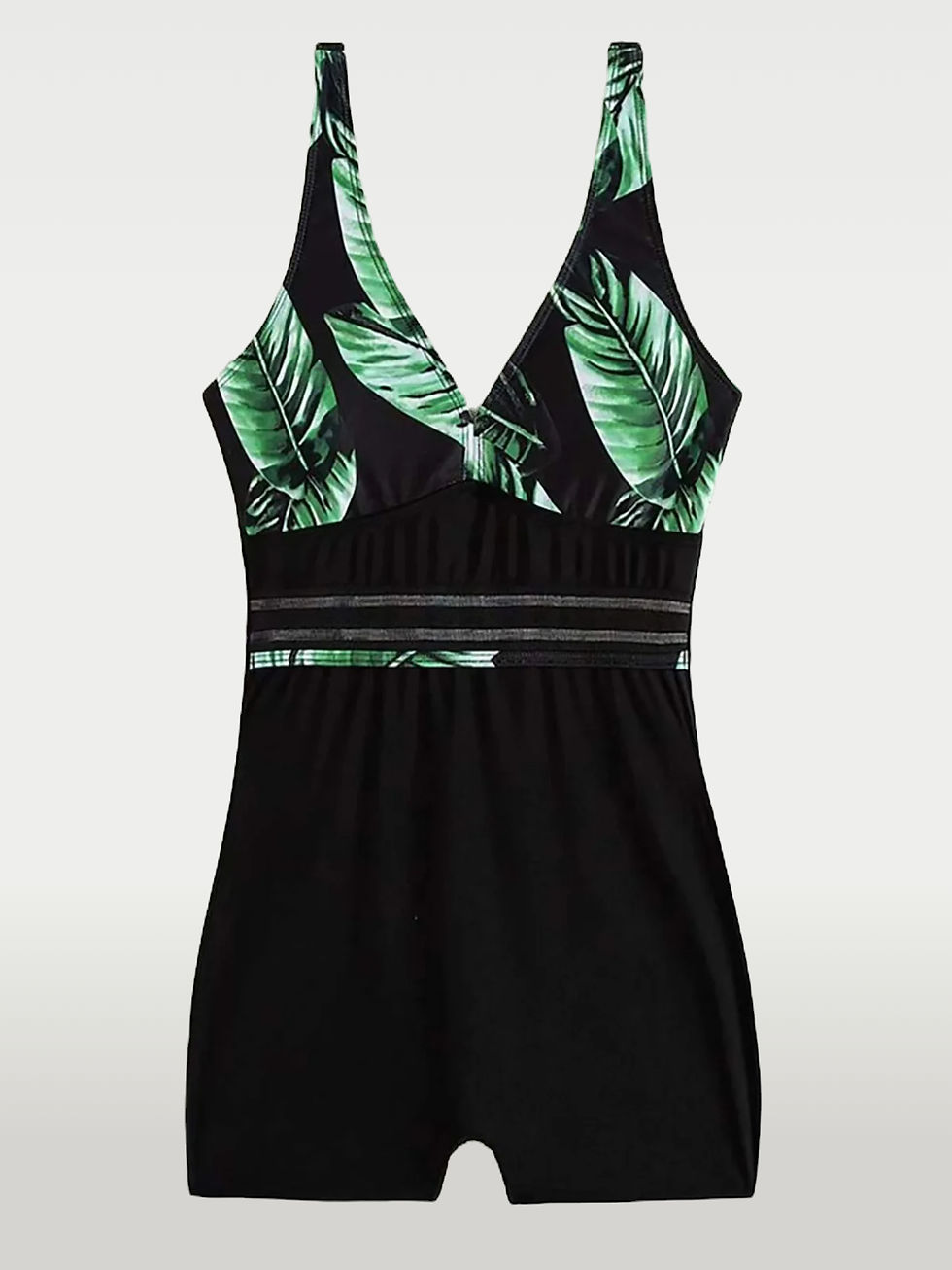 Cusuti Leaves Printed V Neck One Piece Swimsuit Bathing Suit Monokini