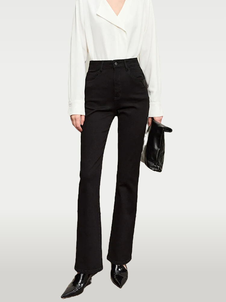 Cusuti High Waist Flare Jeans Simple Office Pants Autumn Minimalist