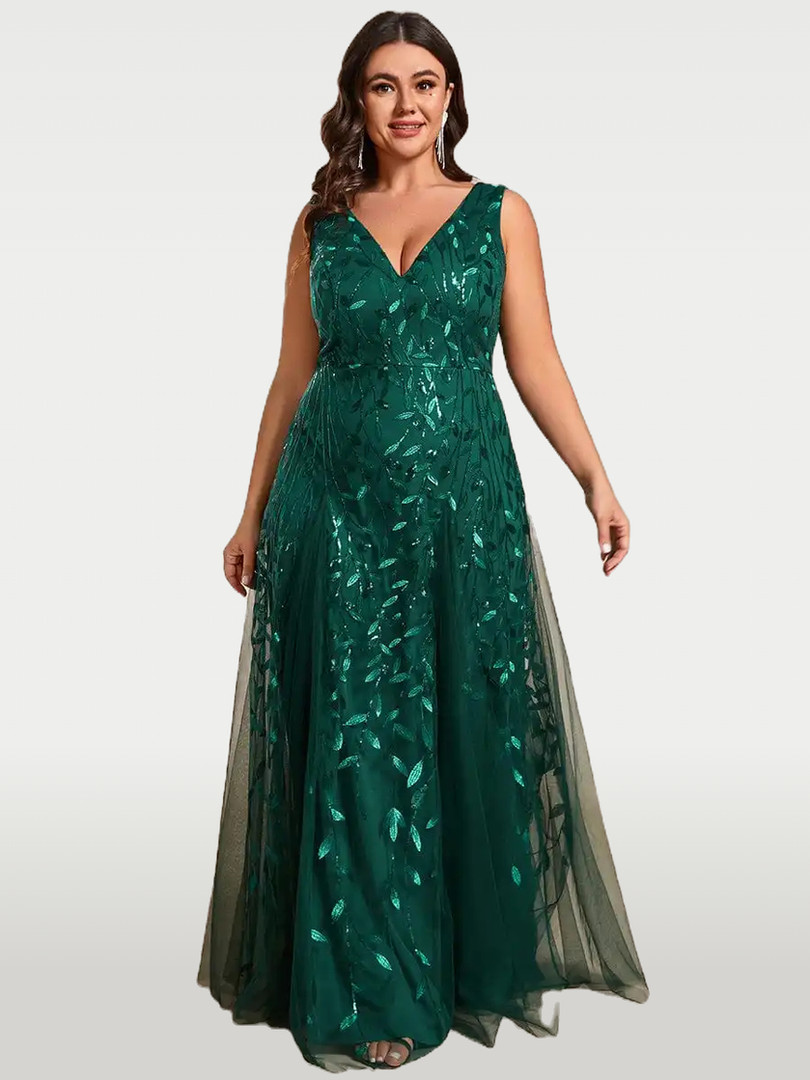 Sparkling V-Neck Sequin Dress with Lace & Bows (Floor-Length) in dazzling sequins, featuring a V-neckline