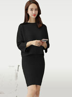 Long Sleeve Set with Korean Style Knitted Dress Two Piec