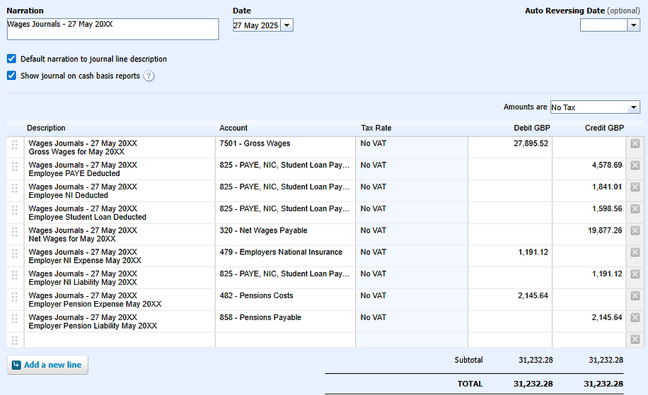Wages Journals Example