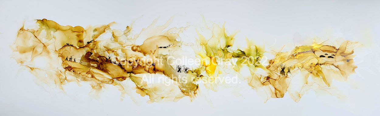 Meet Me on the Grasslands at Sunrise - Alcohol and ink on synthetic paper. by Colleen Gray
