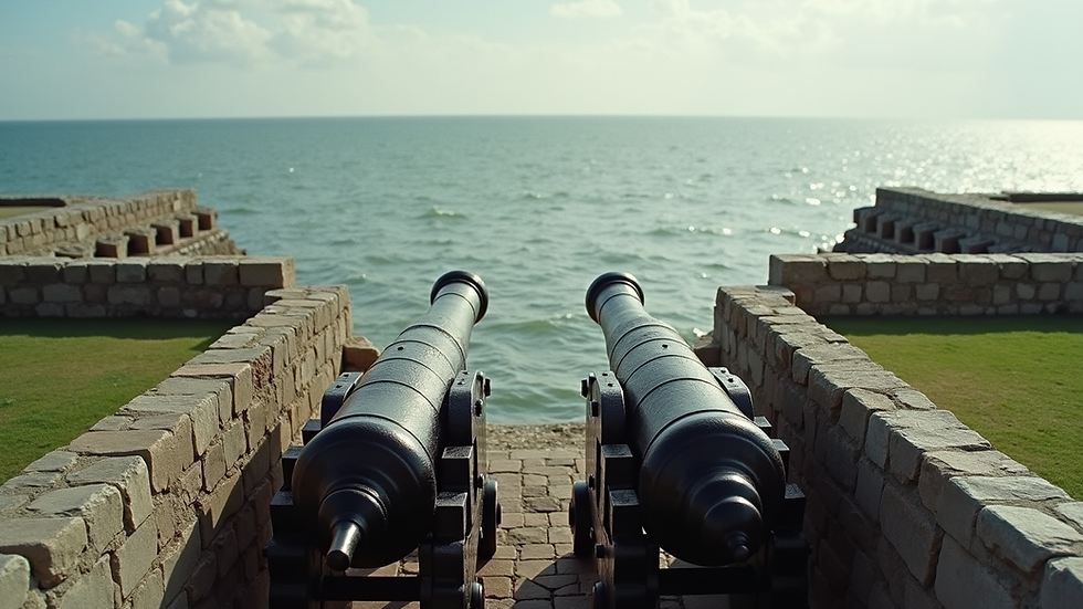 High angle view of Fort Moultrie with cannons facing the water