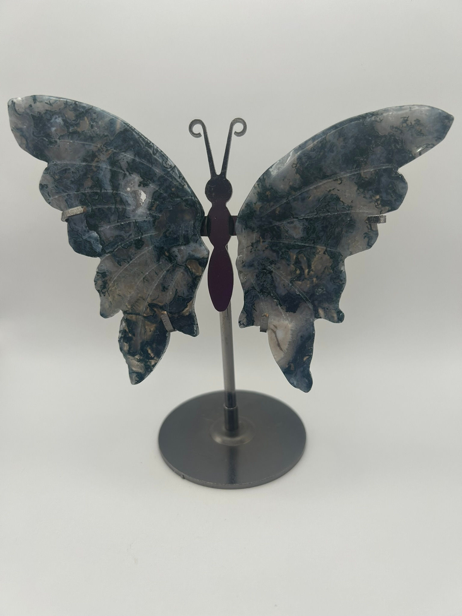Druzy Moss Agate Butterfly Wings Figurine