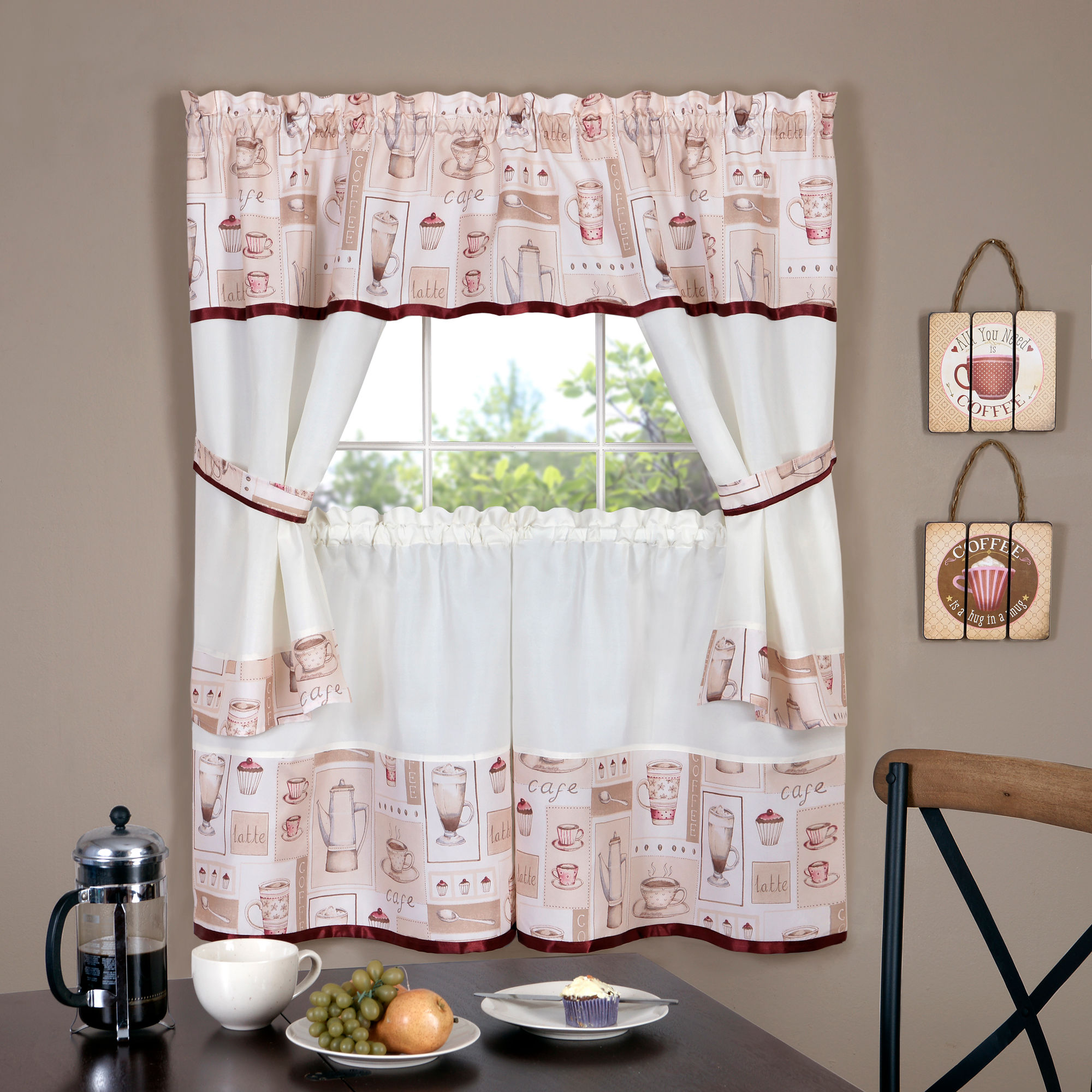 Cappuccino Embellished Cottage Window Curtain Set