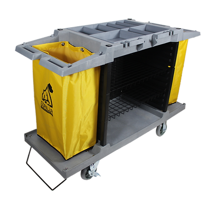 l Carro Hotelero Doble Bolsa sin Puertas es un equipo diseñado para satisfacer las necesidades de la industria hotelera. Este carro se caracteriza por su doble bolsa y la ausencia de puertas, lo que lo hace ideal para transportar y almacenar ropa de cama, toallas u otros elementos utilizados en los hoteles. La doble bolsa del carro hotelero permite separar y organizar eficientemente los artículos limpios de los sucios. Esto resulta especialmente útil para agilizar el proceso de lavandería y mantenimiento de las habitaciones. Además, al no contar con puertas, se facilita el acceso y la colocación de los artículos en el carro, lo que aumenta la eficiencia y la productividad del personal hotelero. El diseño del Carro Hotelero Doble Bolsa sin Puertas ha sido pensado para garantizar durabilidad y resistencia. Está fabricado con materiales de alta calidad que soportan el uso constante y los movimientos en distintos tipos de suelos. Además, cuenta con ruedas giratorias que facilitan su desp
