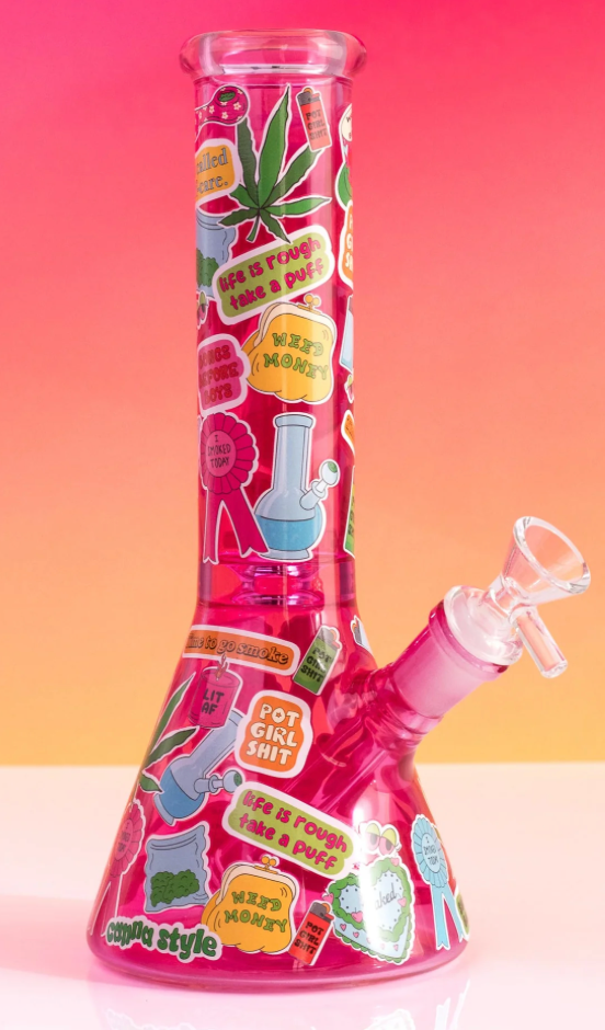 "Pot Girl Sh*t" print Bong for CannaStyle
-motifs/"stickers" hand drawn in Pro Create and refined in Adobe Illustrator