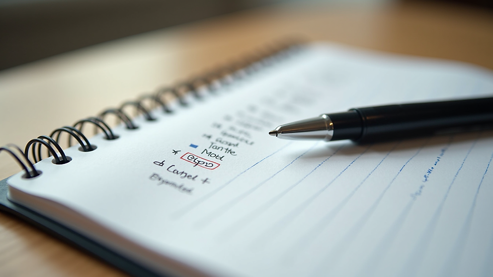 Close-up of a notebook and pen with language learning notes