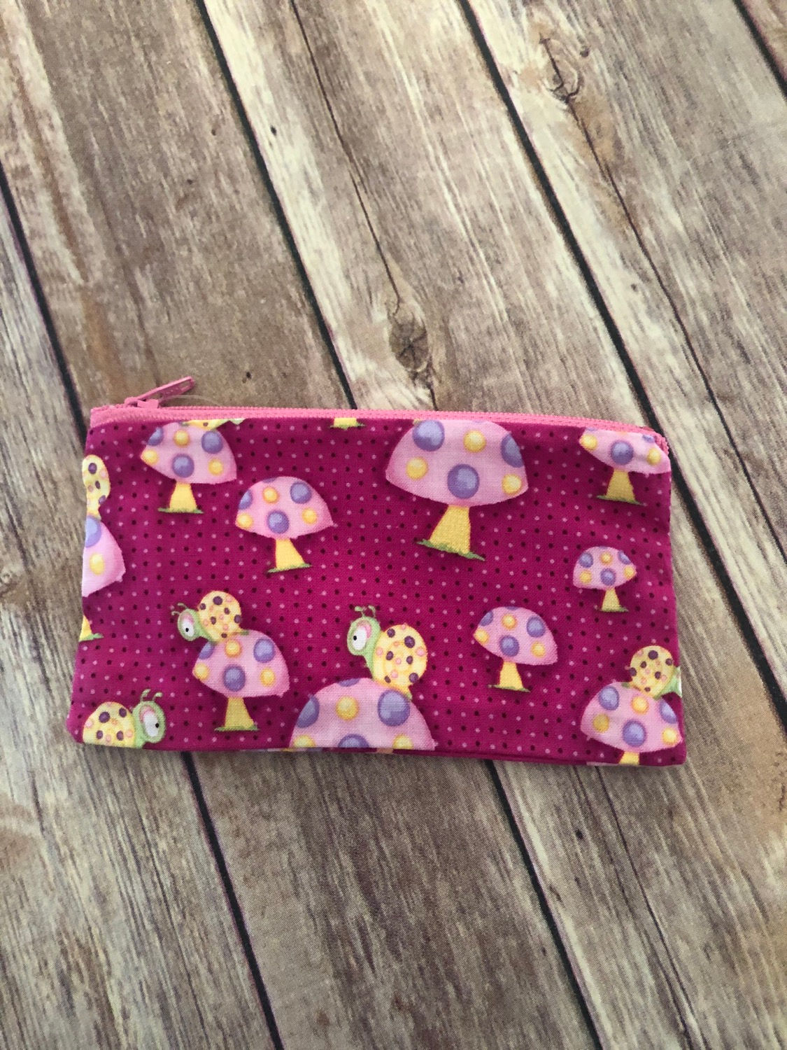 Snails on Mushrooms Zipper Pouch - Ready to Ship