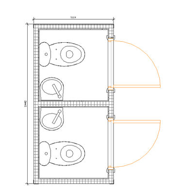 Portable 8ft x 4ft Double Toilet Cubicle floor plan