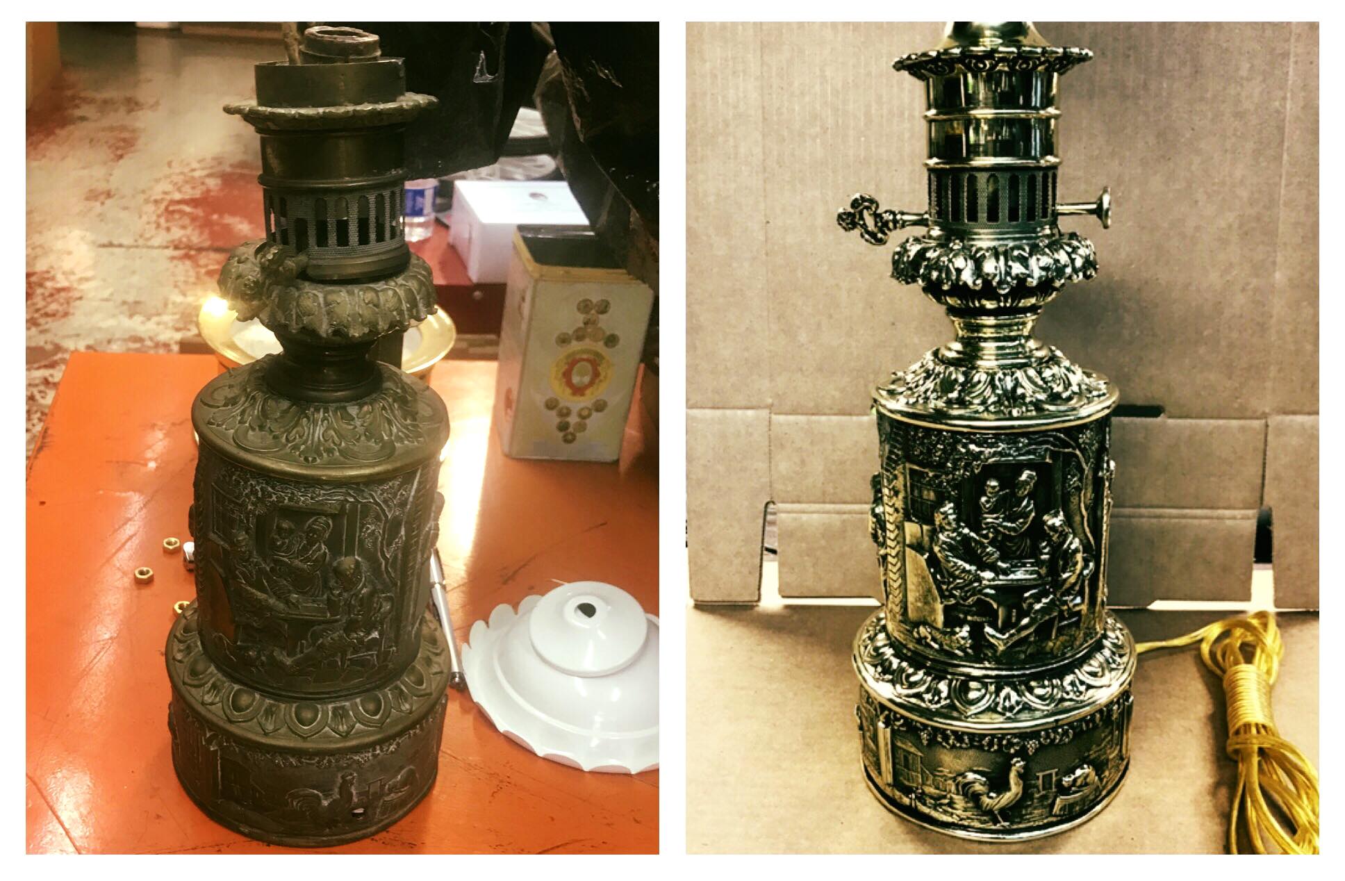 Before/after Brass oil lantern