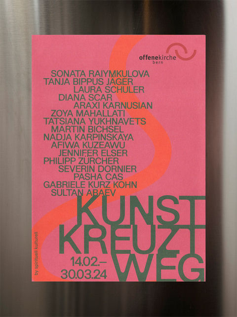 Flyer für die offene Kirche Bern mit dem Titel «Kunst Kreuzt Weg»