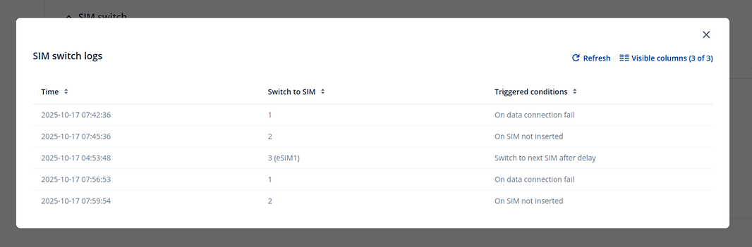 Teltonika RutOS SIM switch logs page