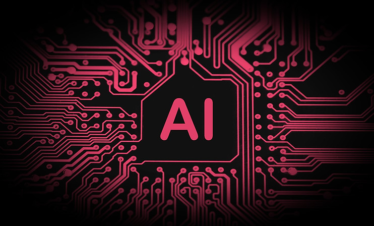 AI processor on a red glowing circuit board