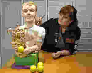 Food artist Jacqui Kelly showcases her Candy Murray statue at the launch of Wimbledon Art Fair