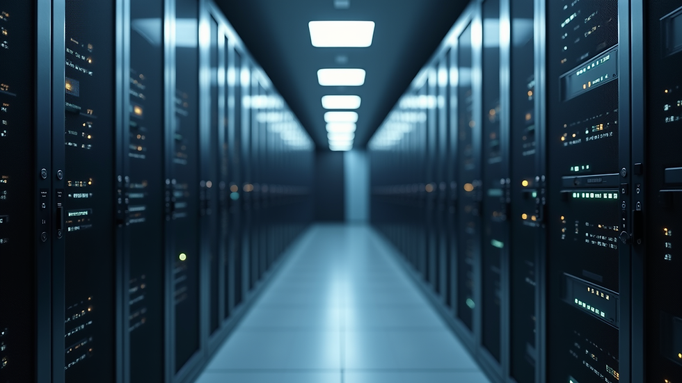 Eye-level view of a secure server room with digital security systems